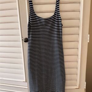 Zara Navy and White Striped Midi Dress
